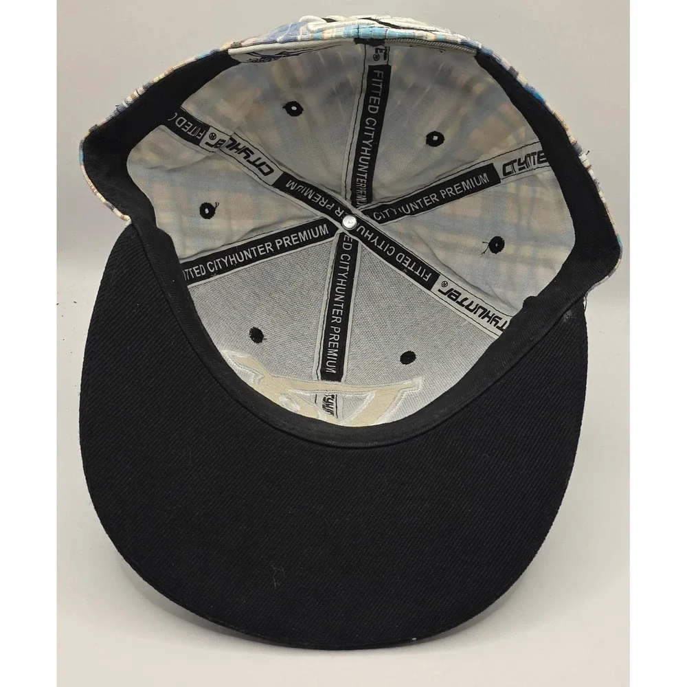 City‎ Hunter DC Logo Fitted Hat Small Black Blue Plaid Cap